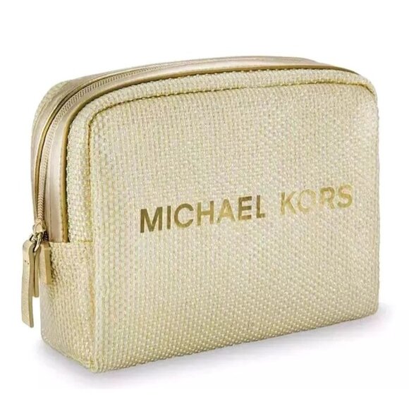 Michael Kors Gold-Tone Mesh Cosmetic Bag With Dust Bag Brand New ( Giveaway) - Picture 1 of 1